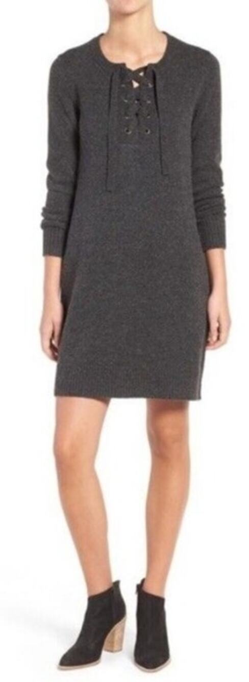 Madewell Women Small Gray Knit Lace Up Detail Sweater Tunic Dress